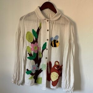 Whimsical Embroidered Button-Up Shirt